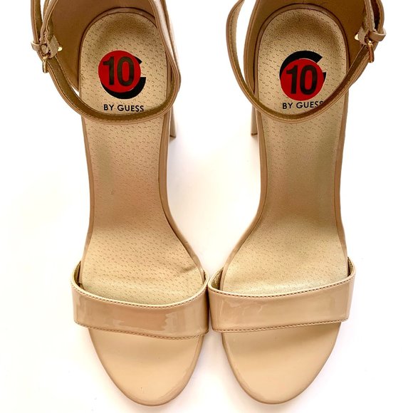 GUESS Patent Block High Heel Sandal with Ankle Strap Cream Beige Neutral Size 10 - Picture 3 of 7